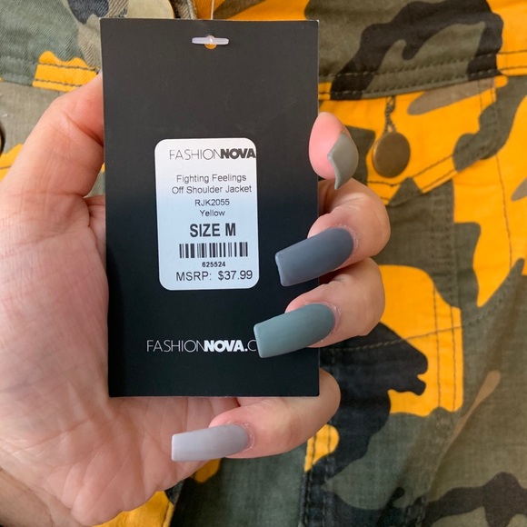 Fashion Nova Off the shoulder army jeans top - Picture 2 of 4